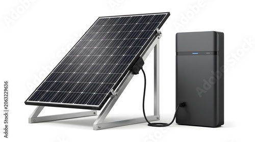 solar panel and battery on white background