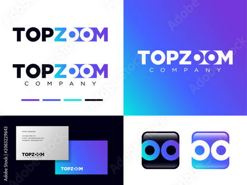 Logo for TopZoom. Double O, resembling binoculars. Best optics store, magnifying instruments, spotting scope.