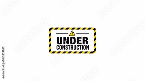 Under Construction Warning Sign Animation Hazard Stripes White Background Loop 4K