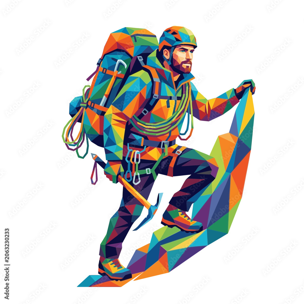 Fototapeta premium Geometric Climber Ascending Rock Face