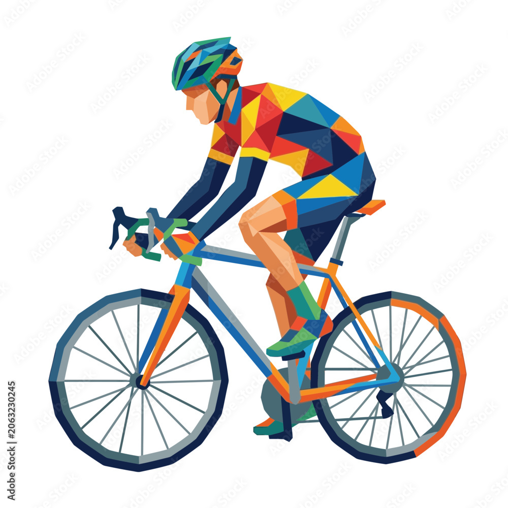 Naklejka premium Geometric Cyclist Illustration - Colorful Cycling Sport Graphic