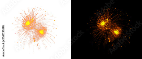 Foto Golden fireworks explosion on black and white backgrounds, festive firework spar