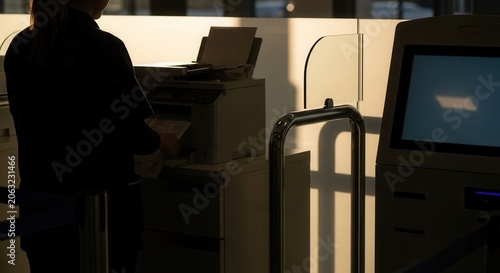 Airport Security Checkpoint Process Document Scanning and Kiosk Interaction