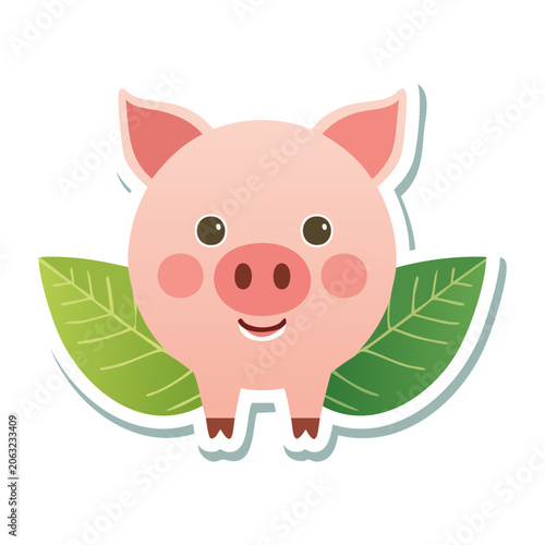 Flat design vector pig with heart and leaf