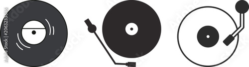 record vinyl icon set, The view from the top. Gramophone LP vinyl record. Retro design. Old CDs, music. DJ equipment for disco or techno party. discotheque nostalgia concept. Vector graphic design 