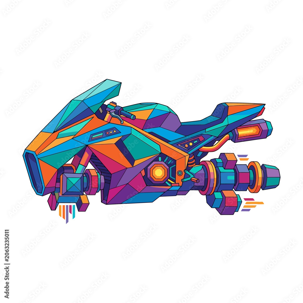 Fototapeta premium Futuristic Motorcycle Concept Art | Geometric Design, Vibrant Colors