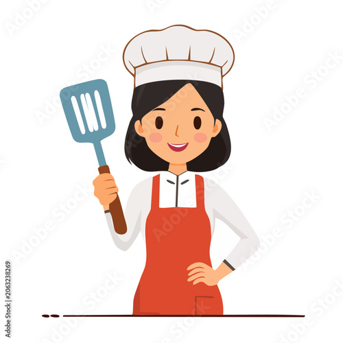 Cartoon Female Chef Holding Spatula