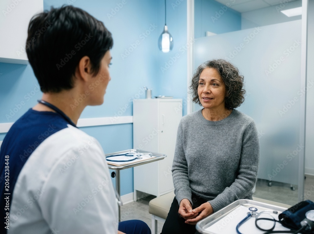 Fototapeta premium Caring Consultation Between Doctor and Patient in Modern Clinic Setting