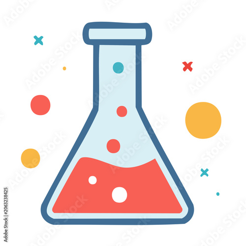 Flat design laboratory flask icon with colorful elements