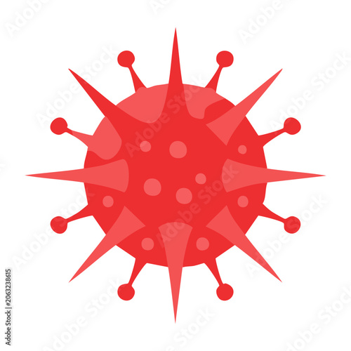 Red virus icon with spike proteins in flat design