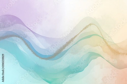 Pastel blue purple lilac lavender green turquoise agua teal yellow beige white abstract background. Color gradient ombre. Noise grain granular particle spray. Line wave. Light soft pale. Metallic foil