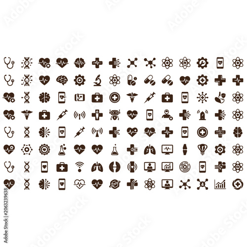Medical and healthcare science icon collection with healthcare, research