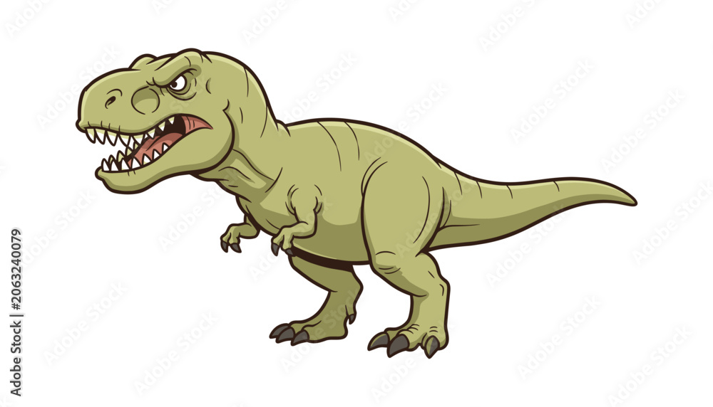 Fototapeta premium Fierce tyrannosaurus rex dinosaur cartoon character with dinosaur, tyrannosaurus