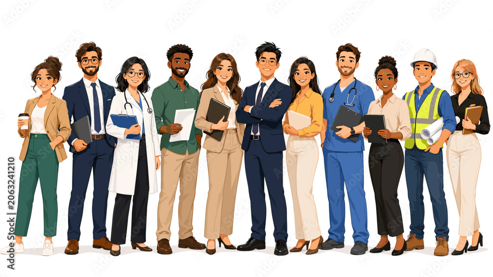 Obraz premium Diverse professionals group standing together with documents, professionals, group, people, documents, business, diversity,