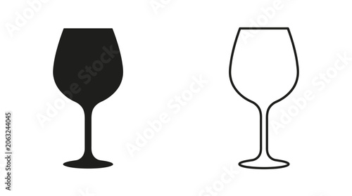 Cuadro en lienzo Wine glass silhouettes black and white line art on a white background