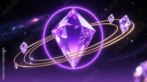 A futuristic awards ceremony poster with a glowing purple crystal star key visual on a dark cosmic background