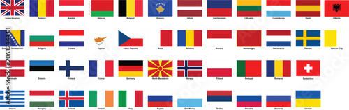 Europe Countries Flags Collection, European National Flag Icons and Symbols Set