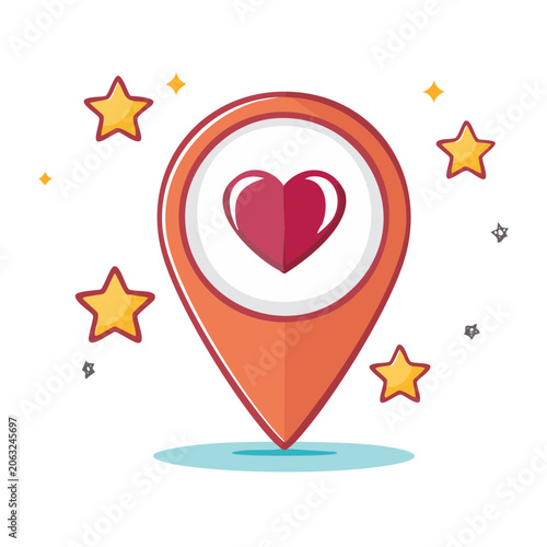 Flat design location pin with heart and stars