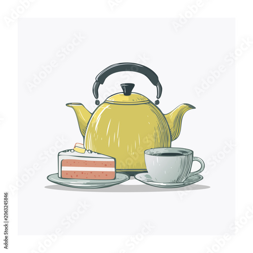Yellow electric kettle with cord and plug