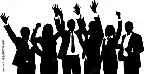 Business team celebrating success with raised hands