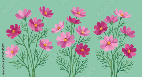 Pink wildflowers graphic on mint green background
