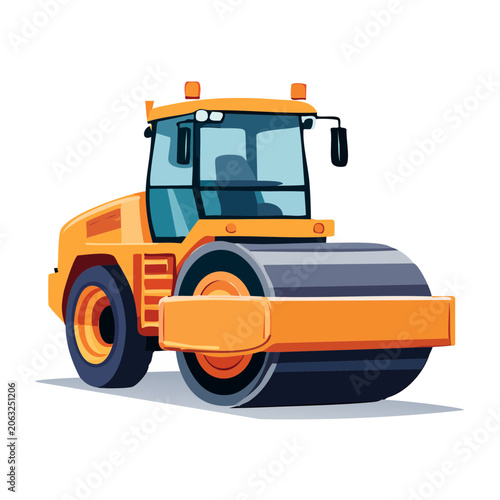 Orange Road Roller Construction Vehicle Illustration