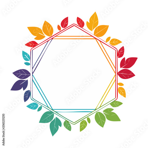 Rainbow Leaf Hexagonal Frame Illustration