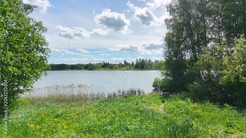 Calm Lake Surrounded by Trees and Green Grass