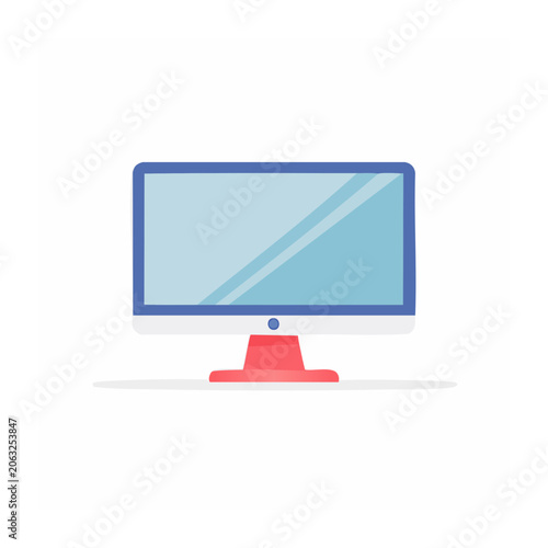 Blue laptop on red stand isolated render