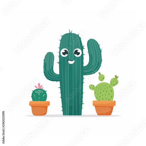 Flat design cactus with pink flower in orange pot