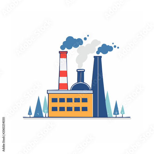 Flat design vector of industrial factory with smoke
