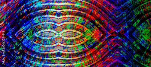 Dark neon kaleidoscope concentric rings abstract background