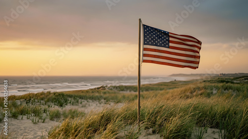 american flag on the wind, greenery countryside scene, nature wallpaper 