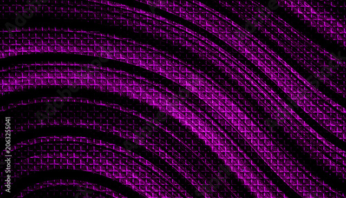 Purple Neon Curved Wave Lines Glowing Grid Texture Dark Background