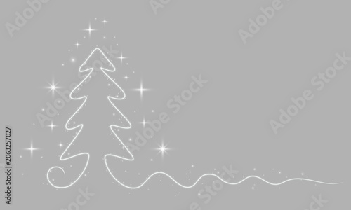 Christmas tree neon glowing outline with sparkling stars festive holiday decoration light effect winter Xmas celebration greeting card design element on transparent background PNG overlay 