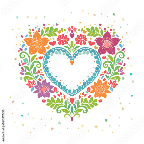 Colorful Heart Shaped Floral Illustration