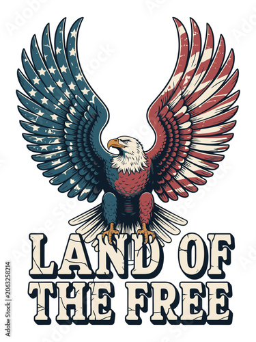 Land of the Free Bald Eagle with Patriotic Wings and American Flag Inspired Freedom Illustration