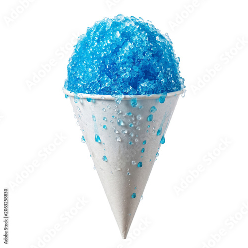 Bright Blue Snow Cone in Pointed Paper Cup - Refreshing American Summer Amusement Park Treat
