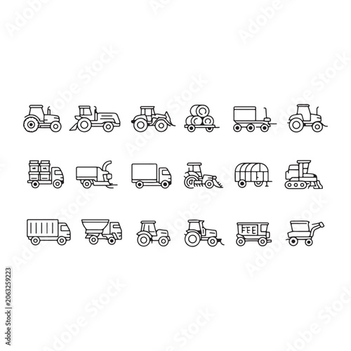Set of thin line icons related to environment, sustainability, ecology, renewable energy, green technology, and recycling concepts.
