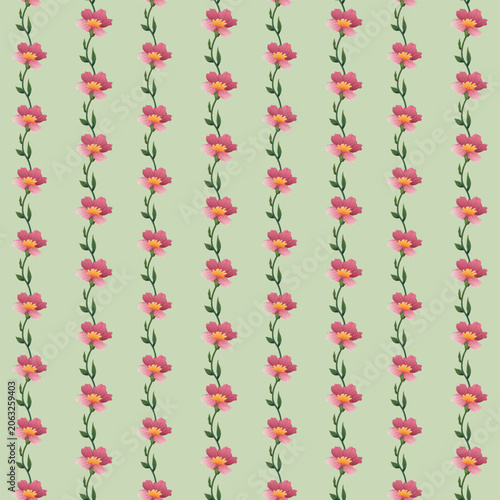 Elegant pink flower stripe seamless pattern, cute botanical background for wrapping paper and textiles