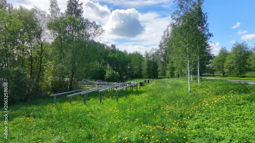 ummer Nature Landscape with Road and Passing Vehicles