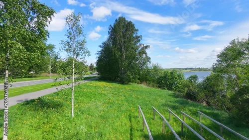 Scenic Country Road Through Green Fields and Trees