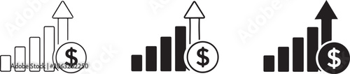 Cost increase icon set with financial arrow and inflation graph.