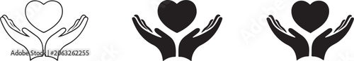 Heart in hands icon set for love, care, and charity concepts.