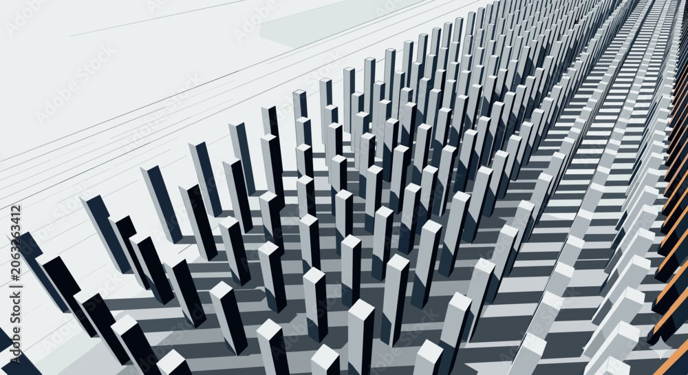 Fototapeta premium Abstract geometric pattern of vertical bars in a repeating grid formation with shadows