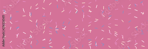 Colorful donut sprinkles seamless pattern. Strawberry candy cream background. Cake glaze icing overlay for decorative banner, poster, template. Cupcake or ice cream topping texture. Vector wallpaper