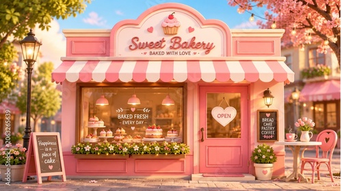 Cute Pink Pastel Bakery Storefront 3D Illustration
