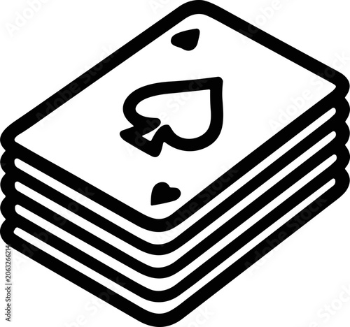 Stack of Playing Cards Icon with Spade Symbol - Black and White Vector Art