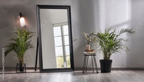 modern full length standing mirror with black metal frame