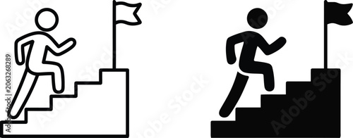 People climbing stairs towards a flag achievement vector illustration.